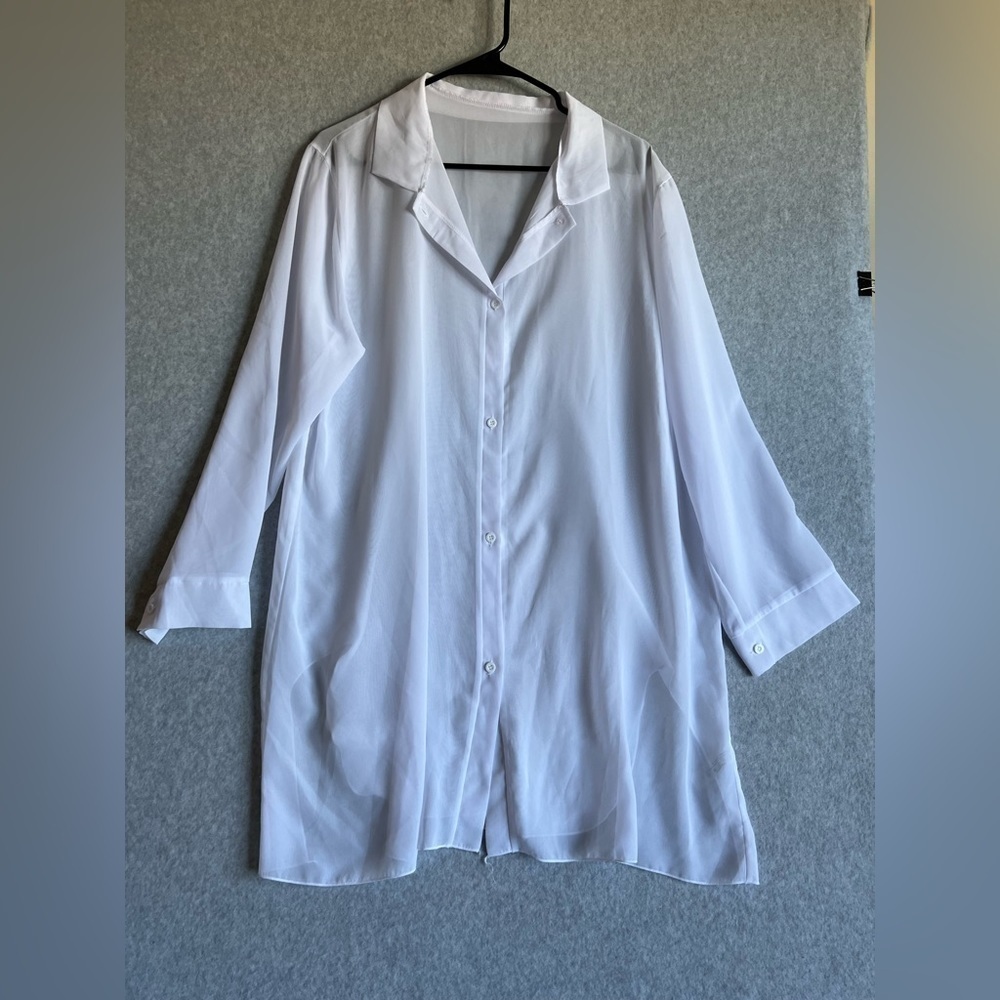 Zaful Womens Large Cover up White Shirt Sheer